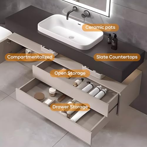 Solid Wood Wall Mounted Bathroom Vanity with Sink and LED Mirror, 36" E255824