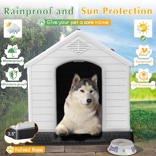Gray 34" Waterproof Plastic Dog House E498478