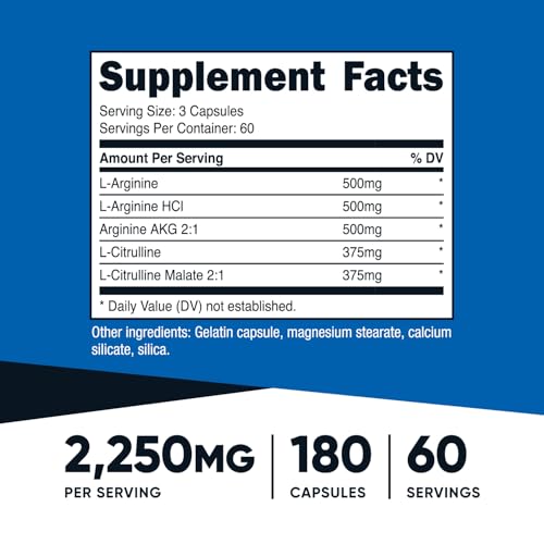 2250mg Nitric Oxide Booster, 180 Capsules O874346