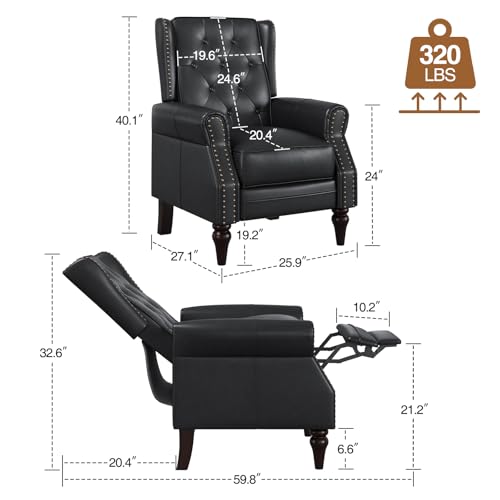Faux Leather Wingback Recliner Chair with Wooden Legs, Matt Brown T92137