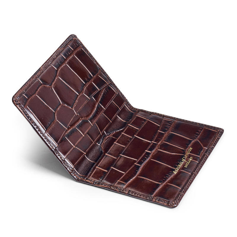 Deep Shine Amazon Brown Croc Double Fold Credit Card Holder U8342