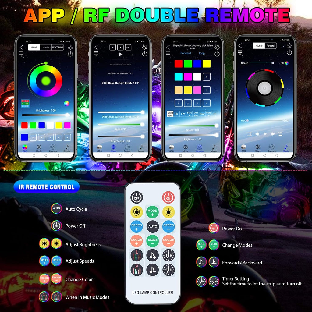 3-Pin 6PCS Car Double-Row Dreamcolor Underglow Lights Kit with APP IP68 12V Pack of 2 L509