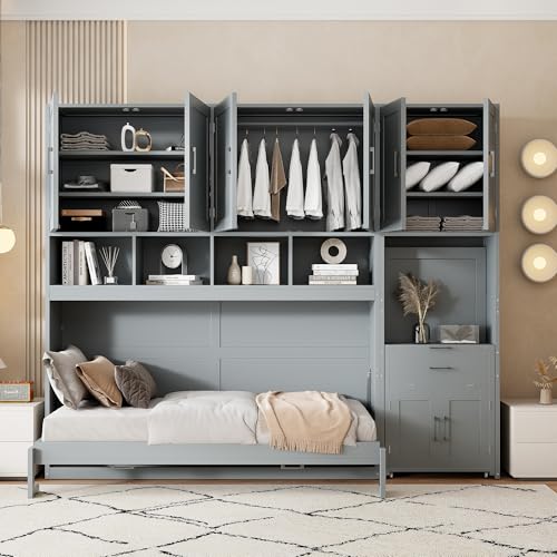 Queen Size White Murphy Bed with Desk Y926