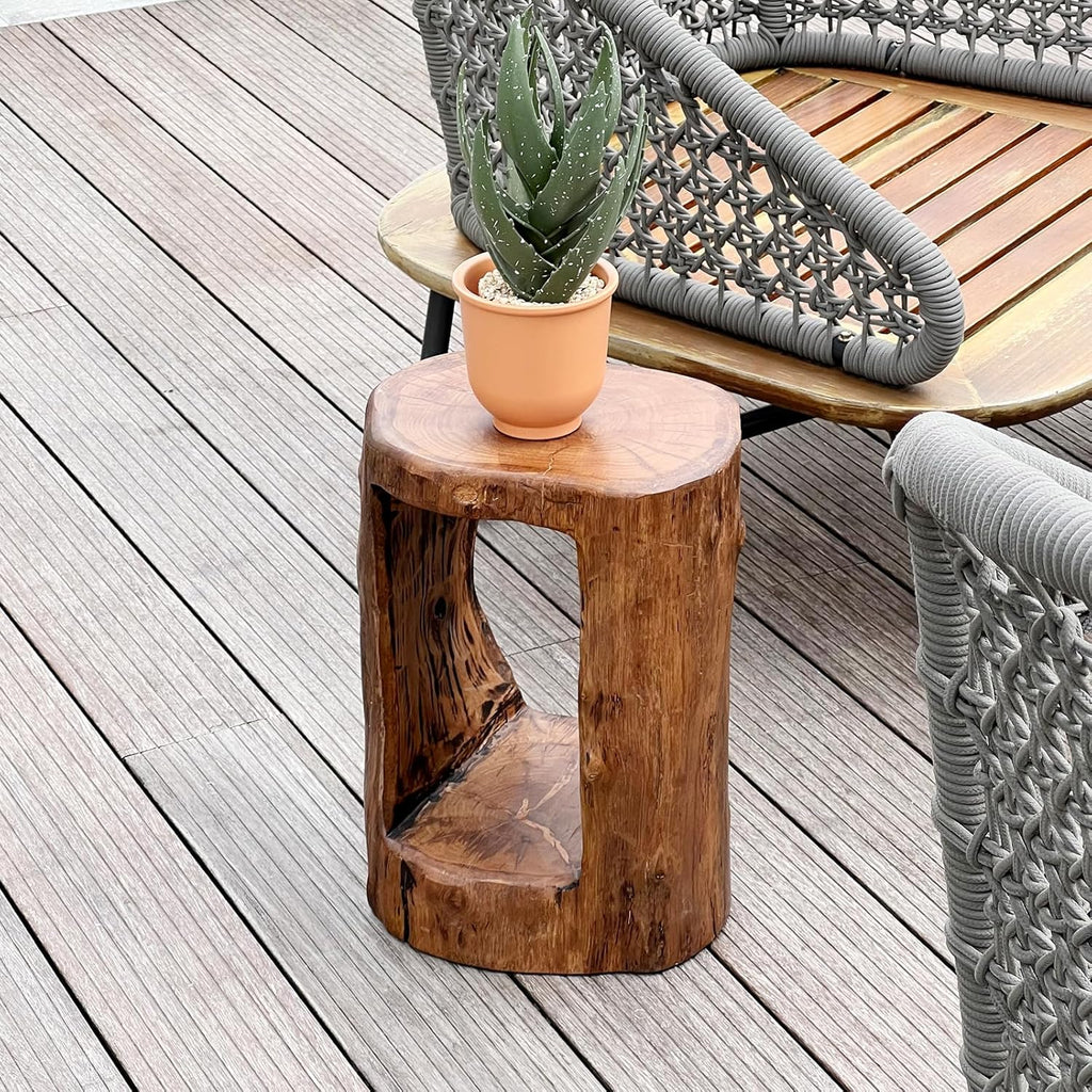 Teak Live Edge Round Wood Side Table C900