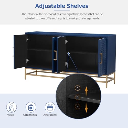 Navy Wooden Accent Storage Cabinet with 4 Doors and Adjustable Shelves T5706