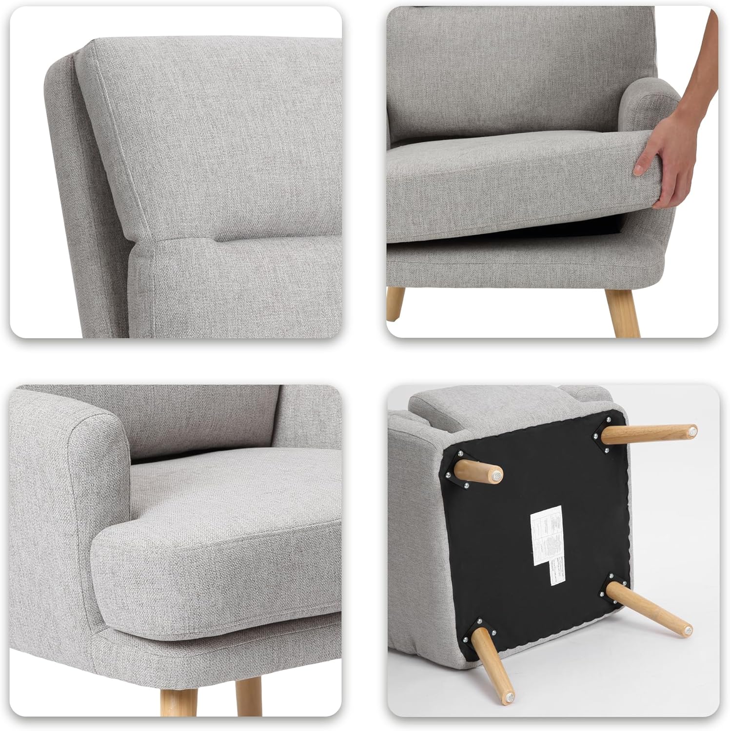 Decorative Chair Set with Footstool, Adjustable Backrest, Wooden Legs G861395