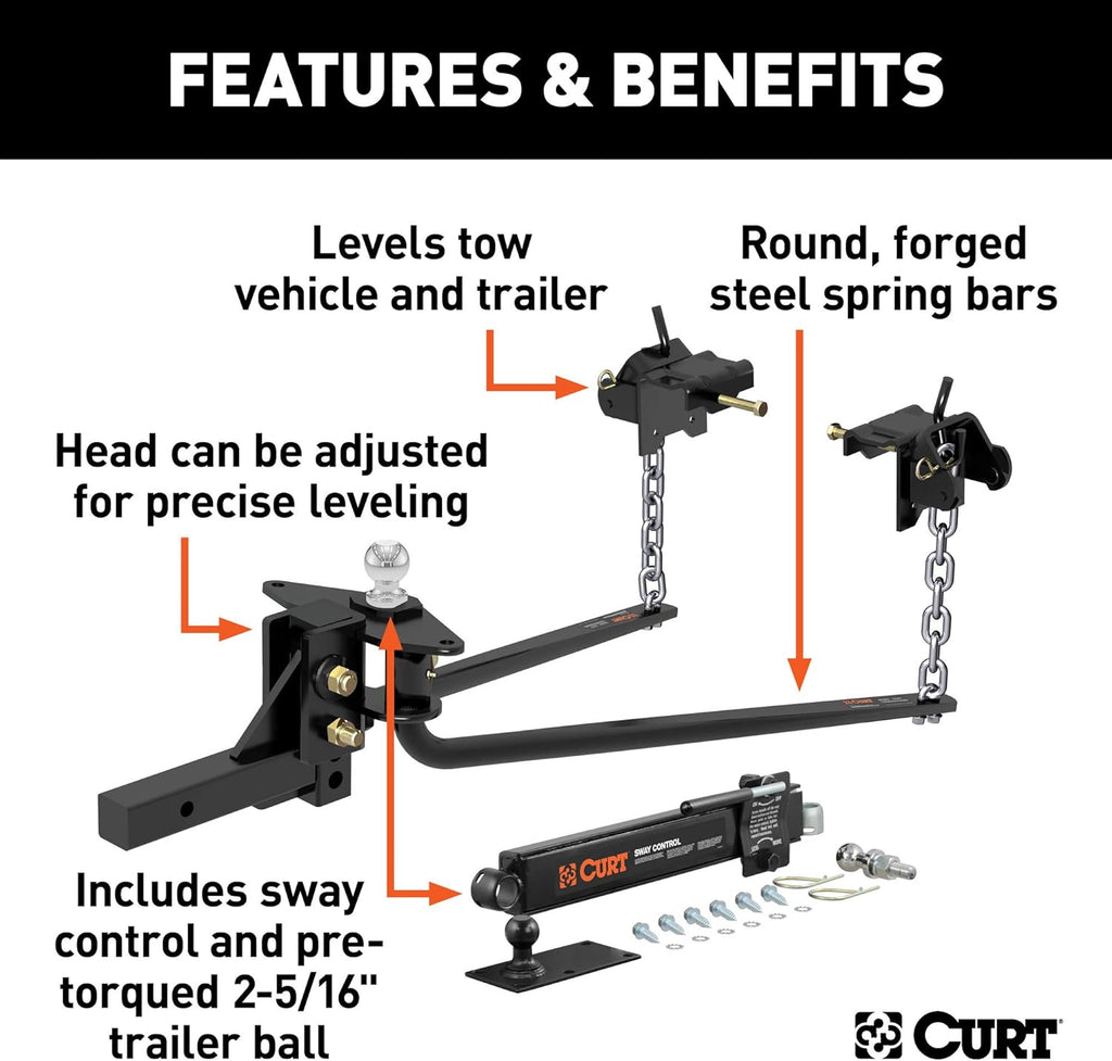 Black Round Bar Weight Distribution Hitch with 2-In Shank, 2-5/16-Inch Ball S749431