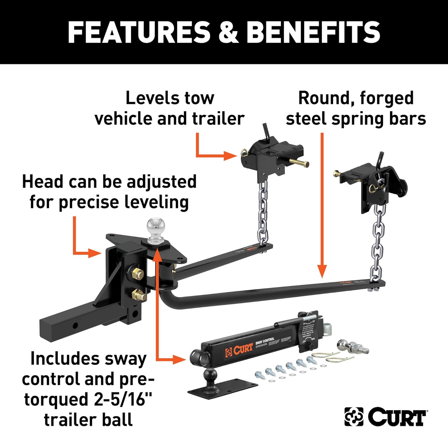 Black Round Bar Weight Distribution Hitch with 2-In Shank, 2-5/16-Inch Ball S749431