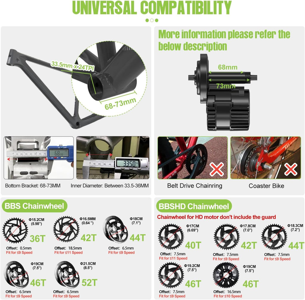 48V20AH Mid Drive Ebike Conversion Kit with Gear Sensor B49114
