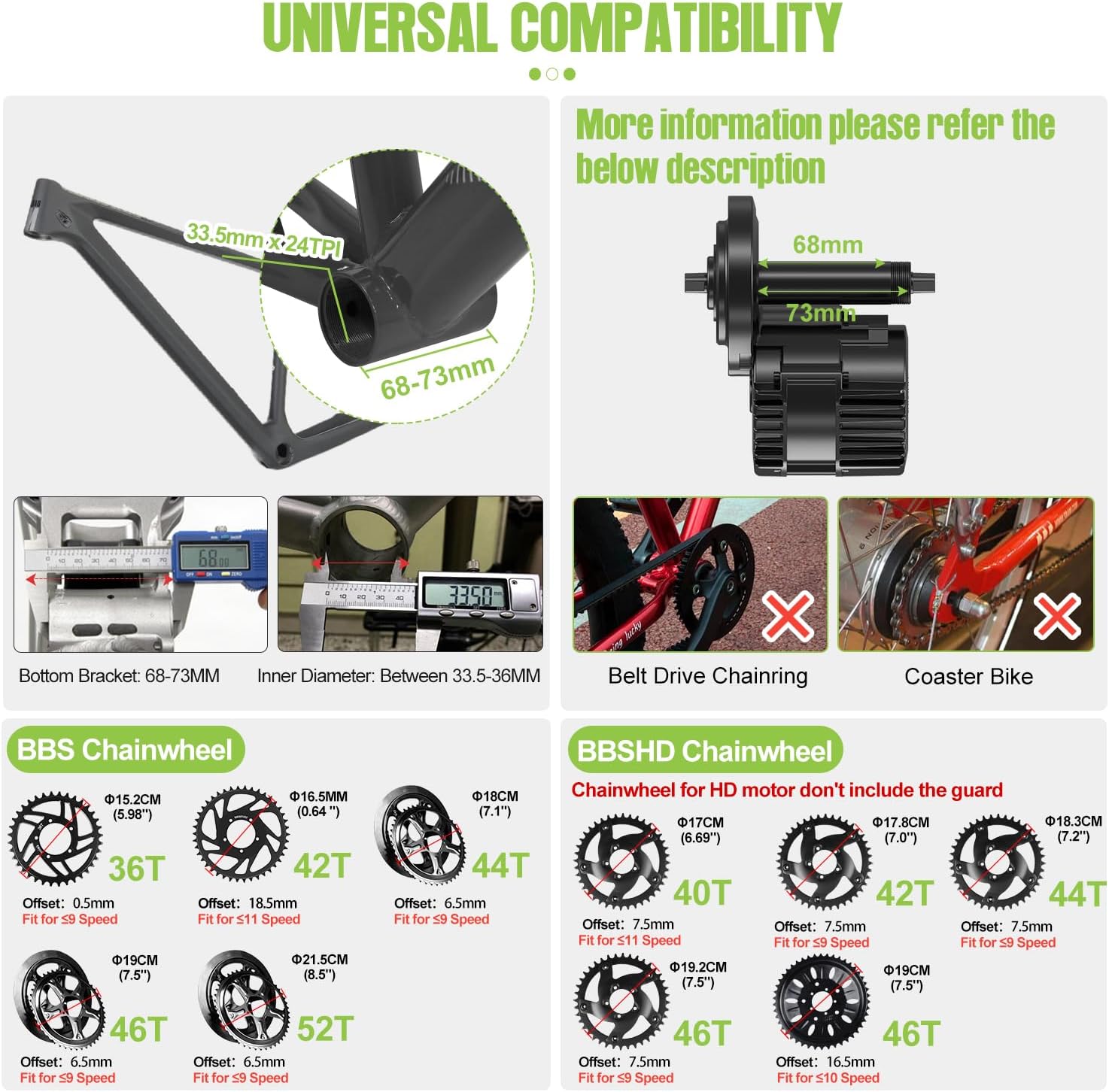 48V20AH Mid Drive Ebike Conversion Kit with Gear Sensor B49114