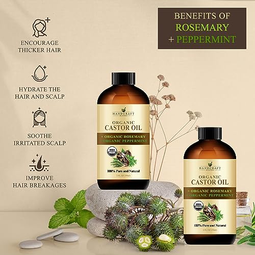 Organic Castor Oil with Rosemary and Peppermint Oil in Glass Bottle - 2 Fl Oz F33664