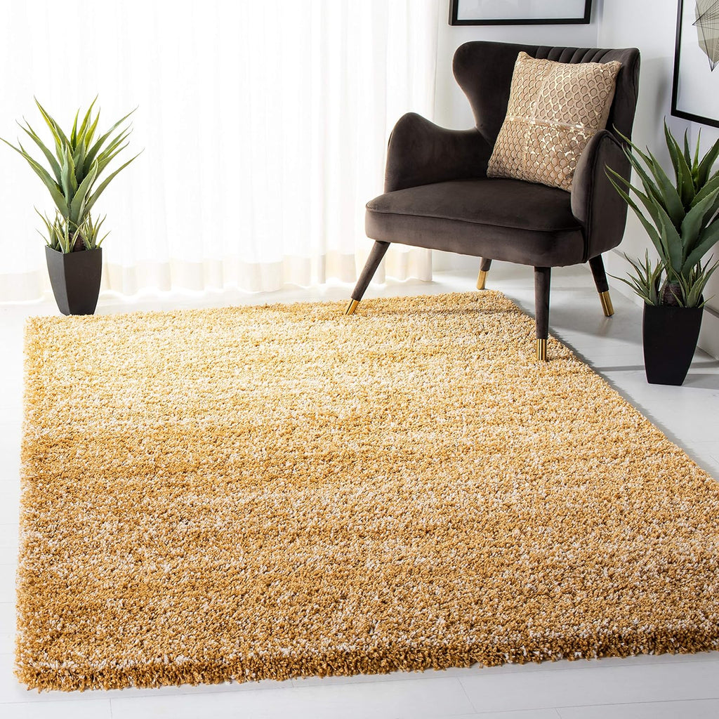 8' x 10' Gold Ivory Shag Area Rug J406