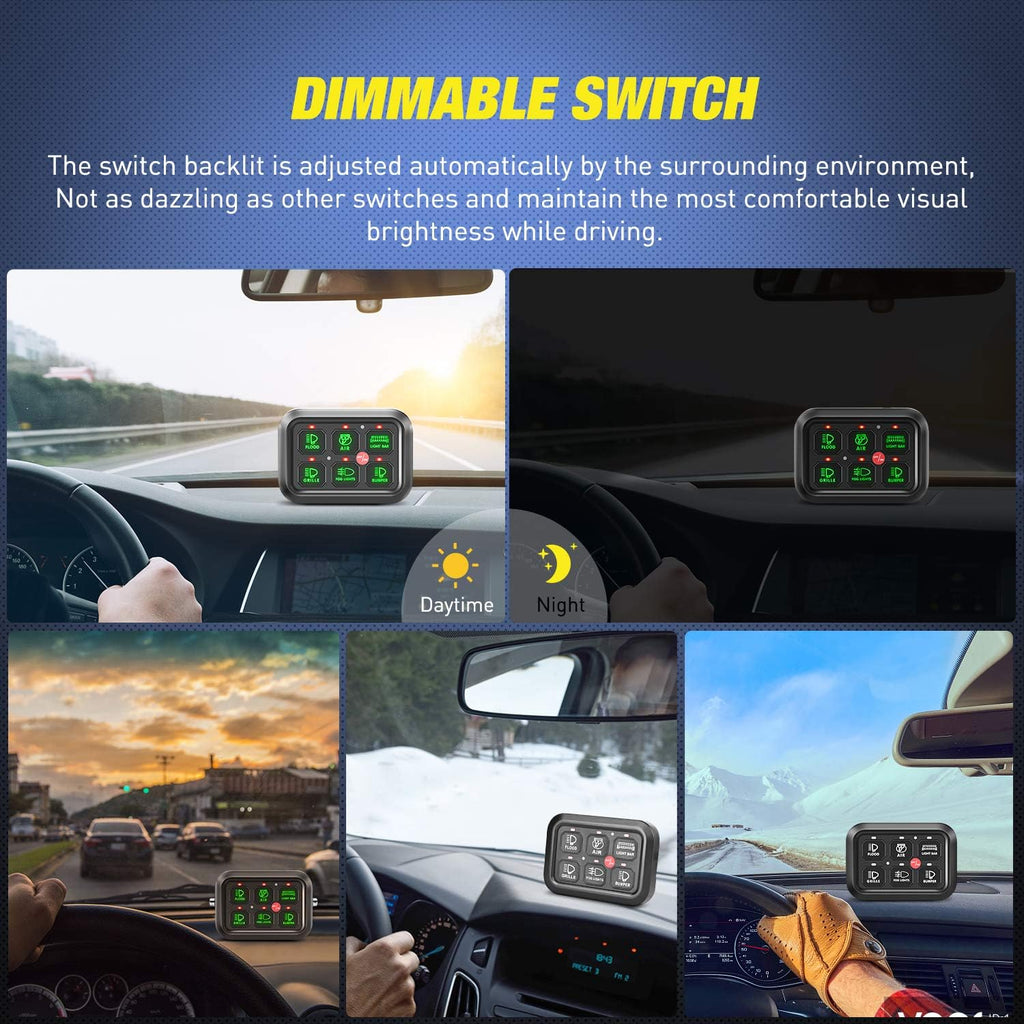 6 Gang Switch Panel Circuit Control Relay System with Fuse Wiring Harness Automatic Dimmable ON-Off LED Switch Pod I439369