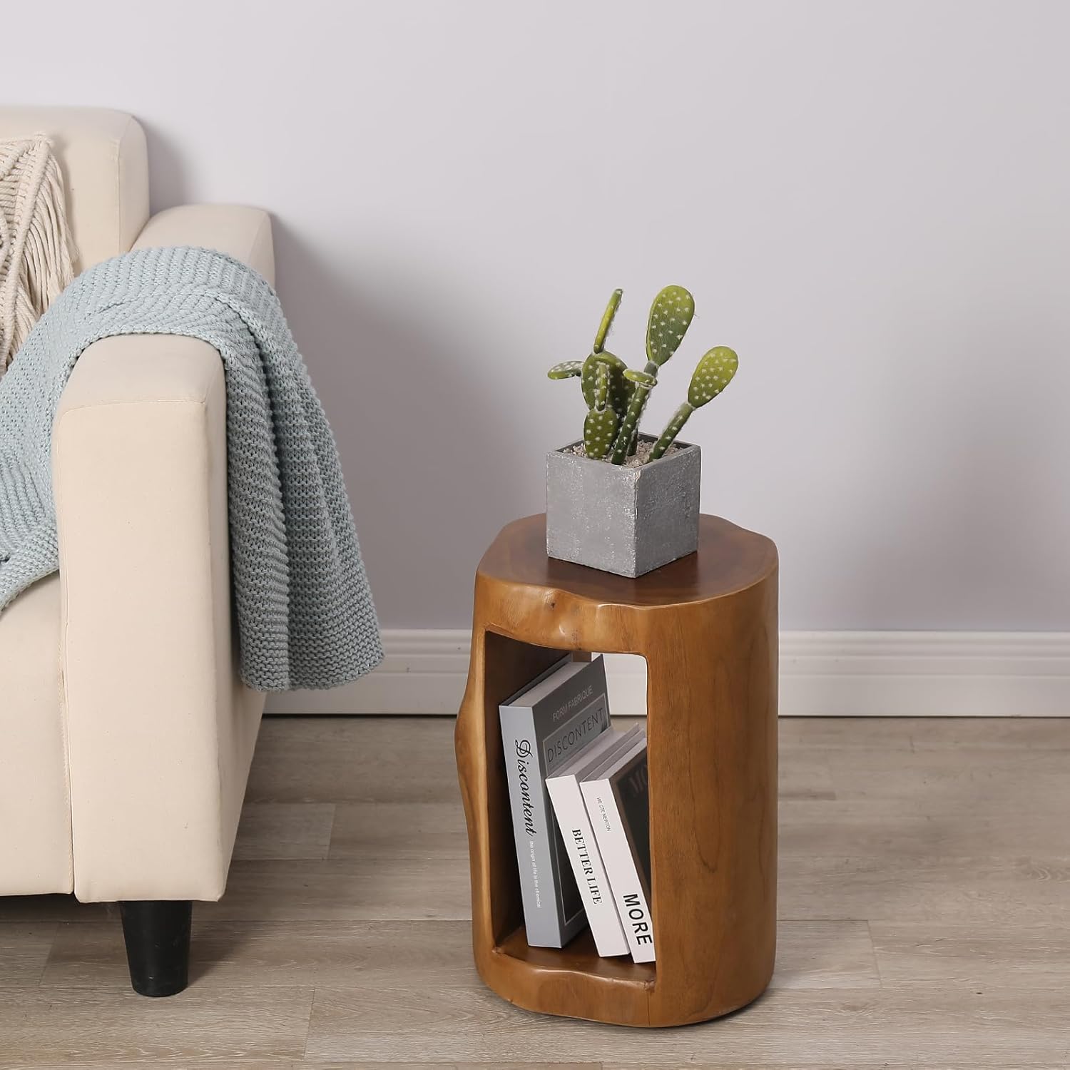 Teak Live Edge Round Wood Side Table C900