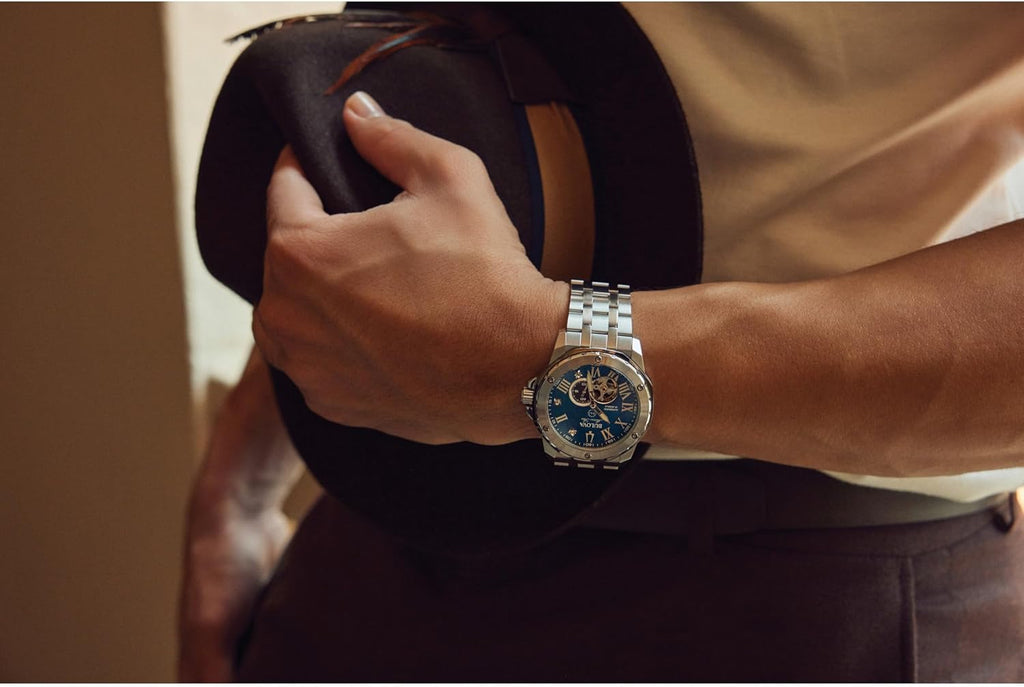 Men's Automatic Stainless Steel Watch with Blue Sunray Dial I433