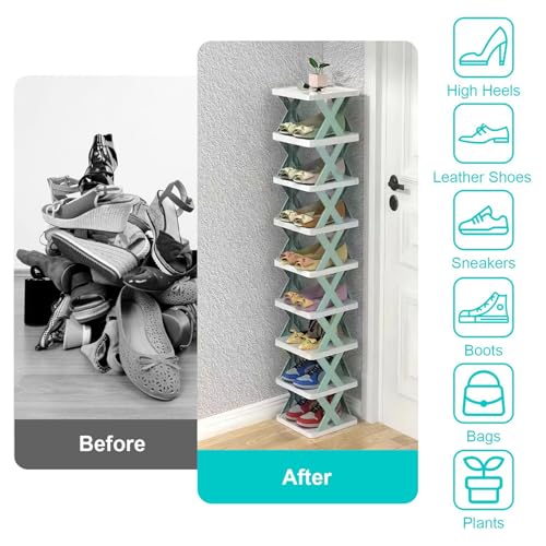 9 Tiers Narrow Blue Shoe Rack L57148