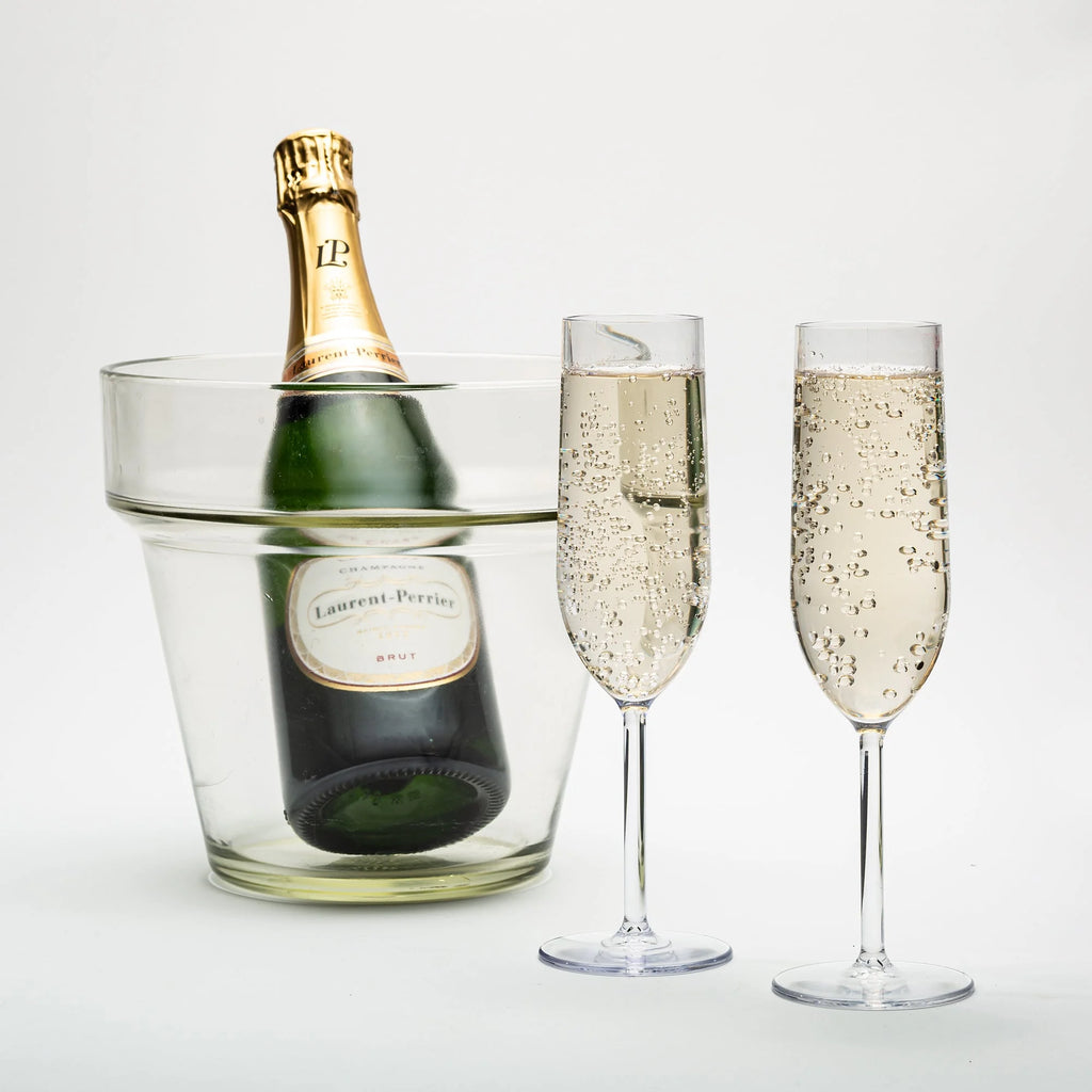 Set of 6 Crystal Clear Tritan Plastic Champagne Flutes H905