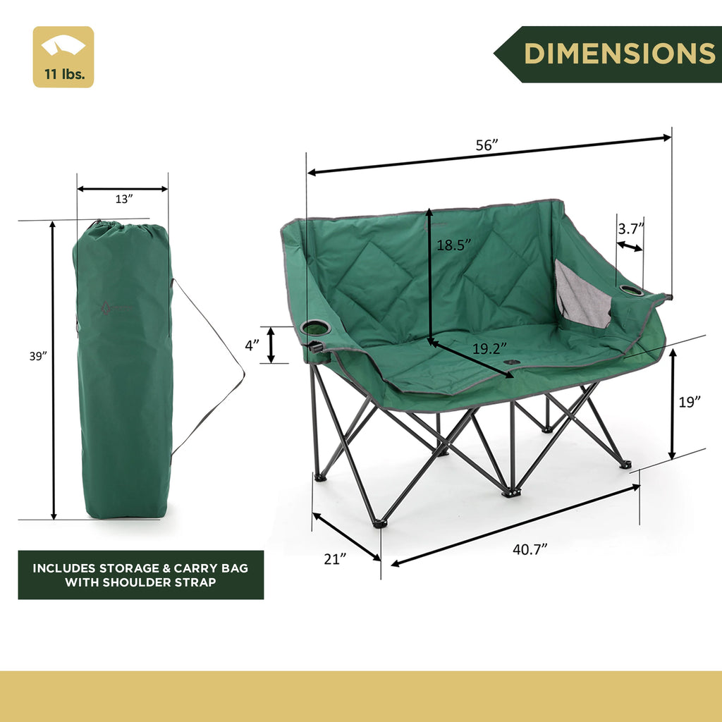 Green Portable Folding Double Camping Chair Loveseat with Carrying Bag E1756