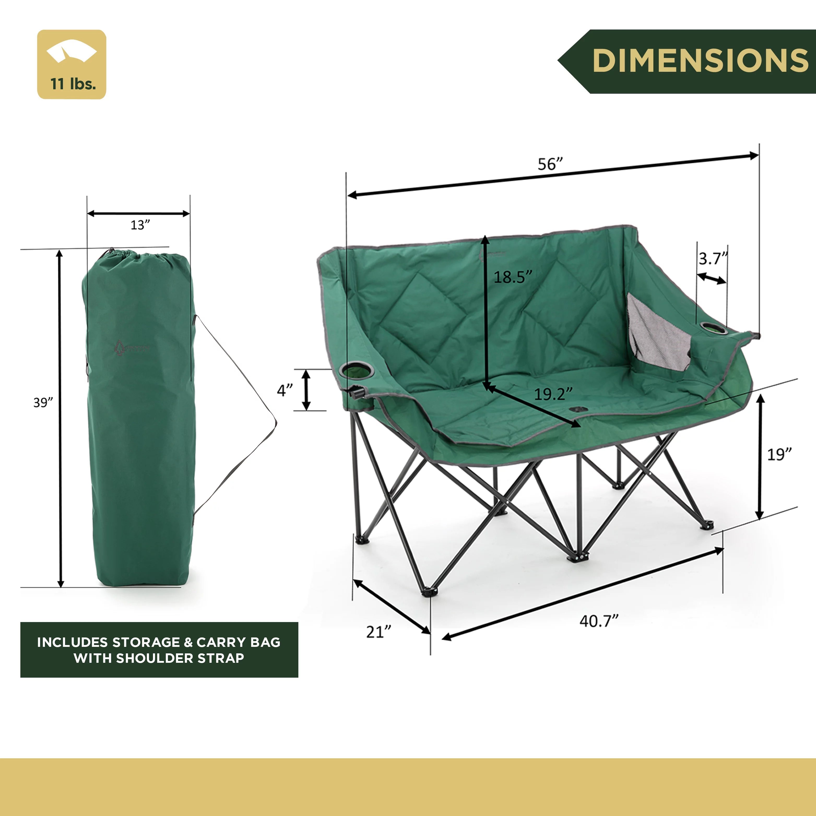 Green Portable Folding Double Camping Chair Loveseat with Carrying Bag E1756