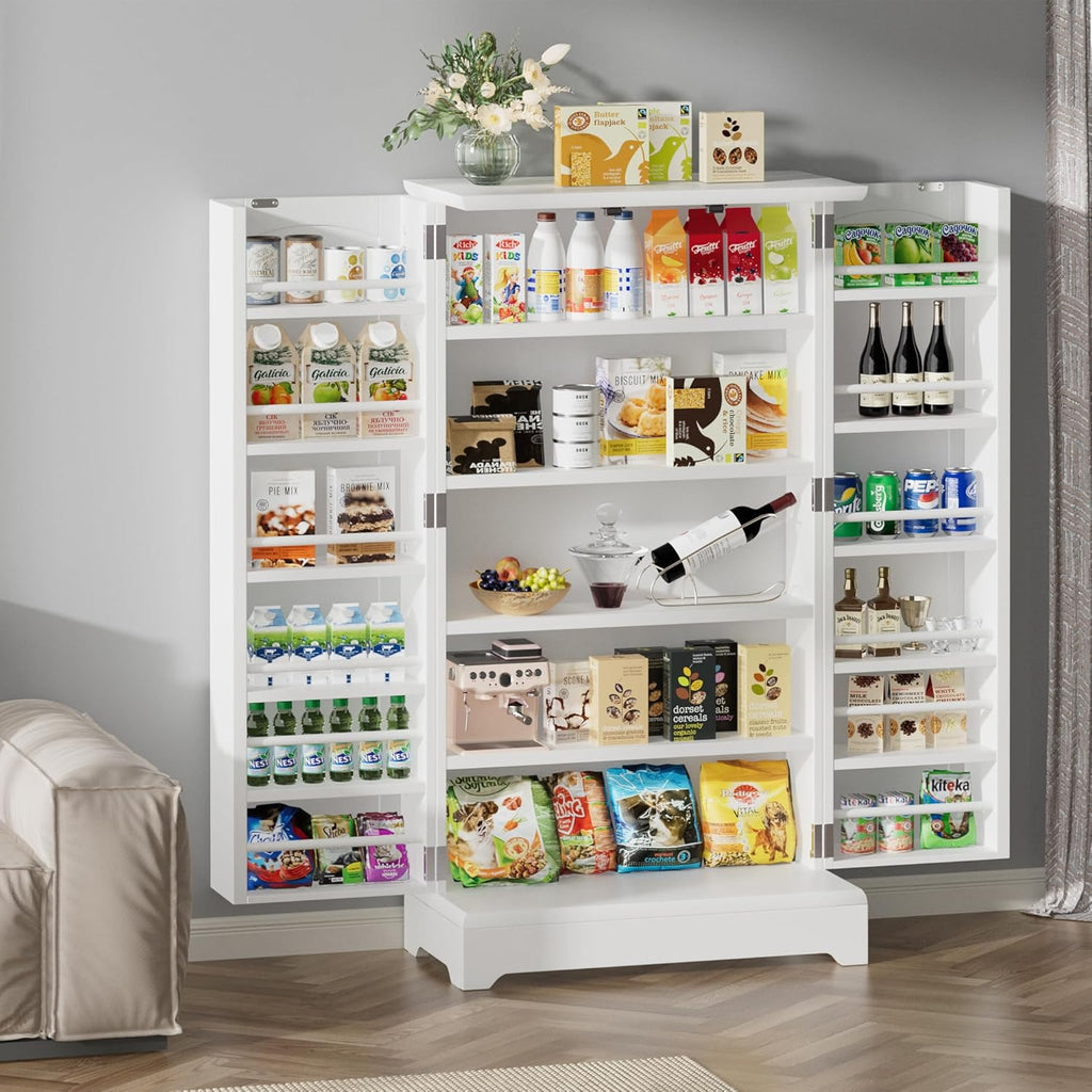 White Kitchen Pantry Storage Cabinet with Doors and Adjustable Shelves L136
