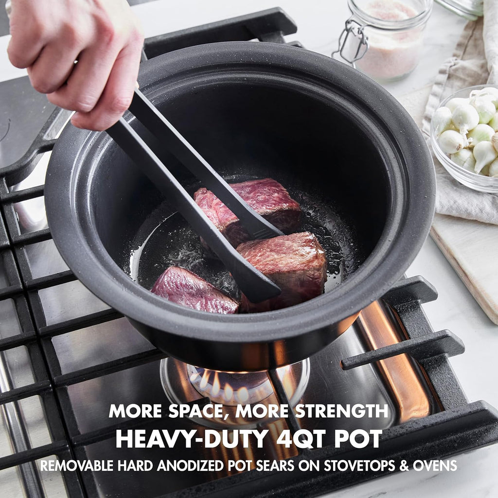4QT Electric Slow Cooker with Lid, Hard Anodized Ceramic Nonstick Inner Pot V14458