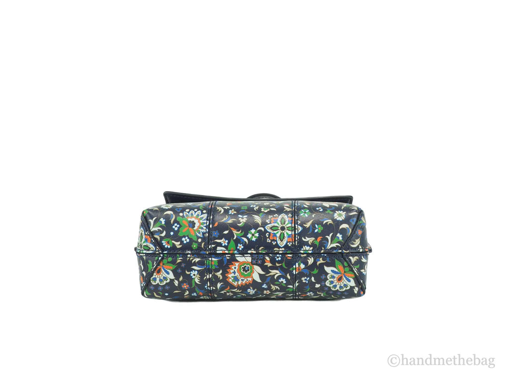 Navy Floral Leather Mini Satchel Crossbody Handbag C2611