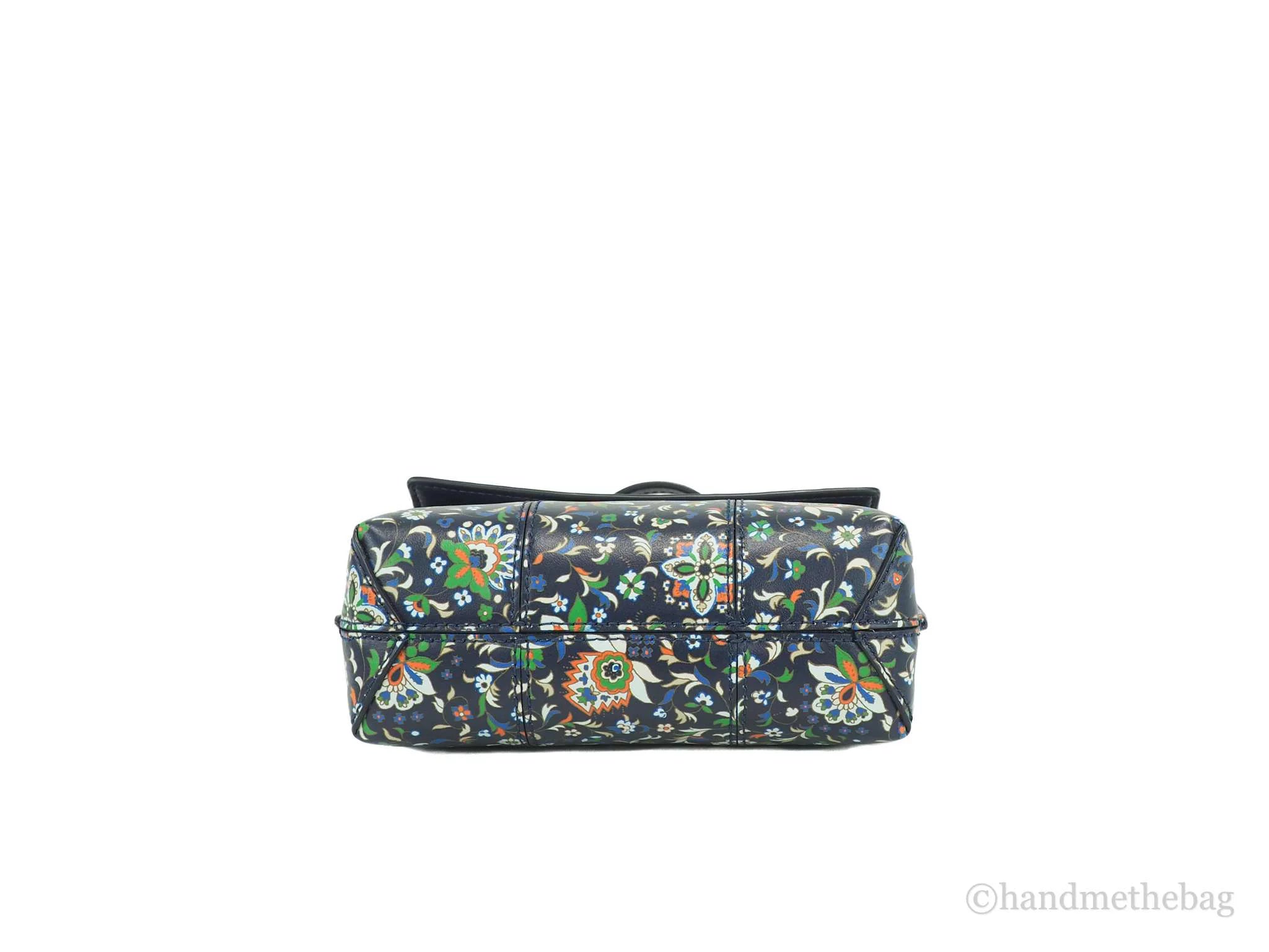 Navy Floral Leather Mini Satchel Crossbody Handbag C2611