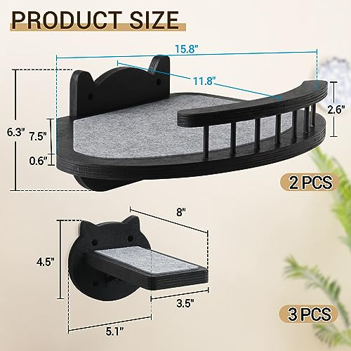 Black Wall-Mounted Cat Shelves with Scratching Pad A8258