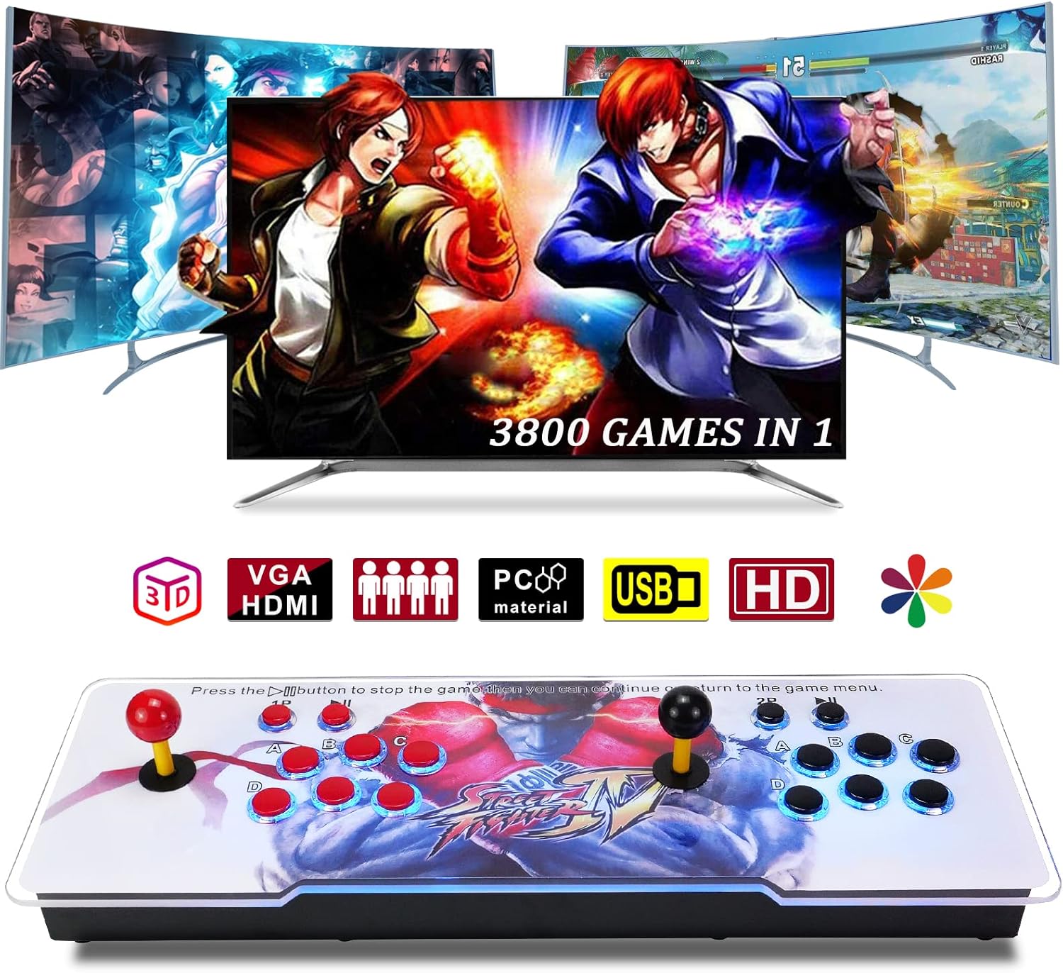 Red and White 1280x720P 3D Arcade Game Console with 3800 Games F732578