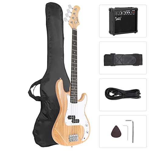 Full Size Electric Bass Guitar 4 String with AMP, Cable, Strap, Bag and Accessories (Black) G4218