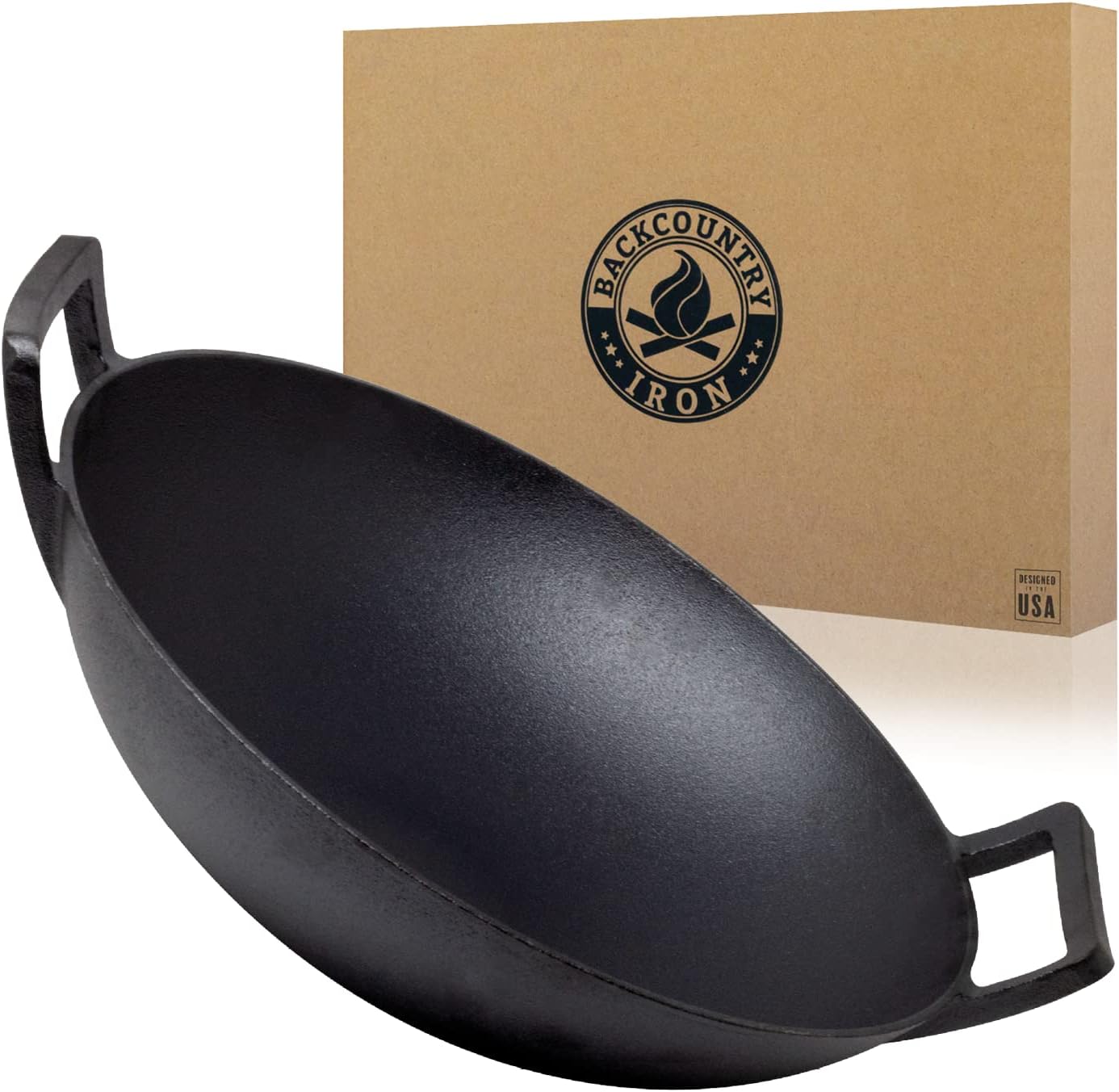 14 inch Cast Iron Wok with Flat Base and Handles I2551