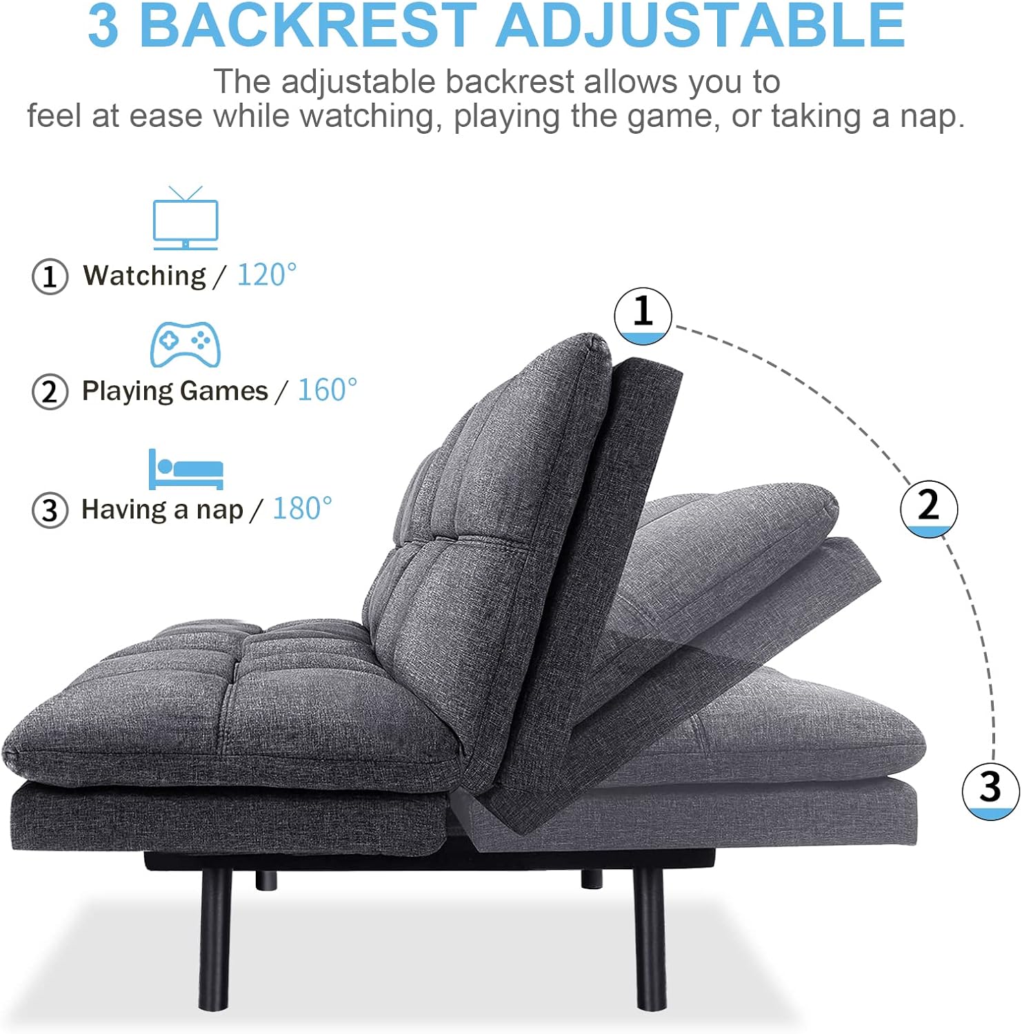 Grey Memory Foam Convertible Futon Sofa Bed H116