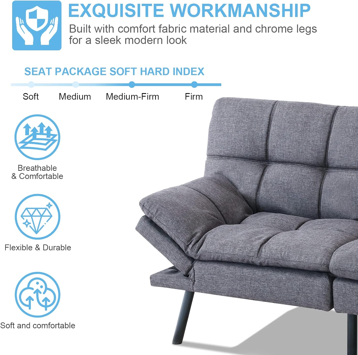 Grey Memory Foam Convertible Futon Sofa Bed H116