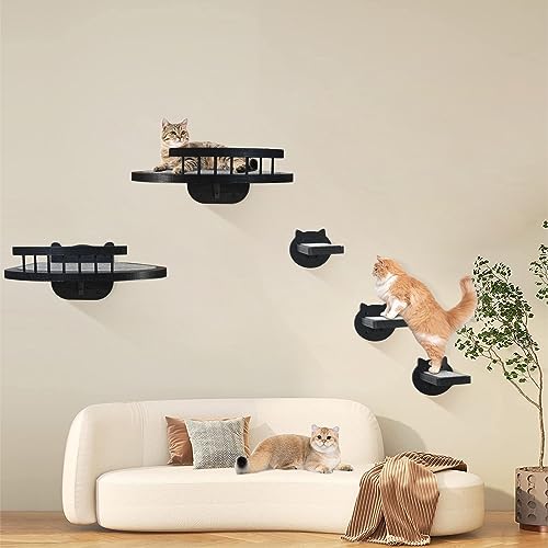 Black Wall-Mounted Cat Shelves with Scratching Pad A8258