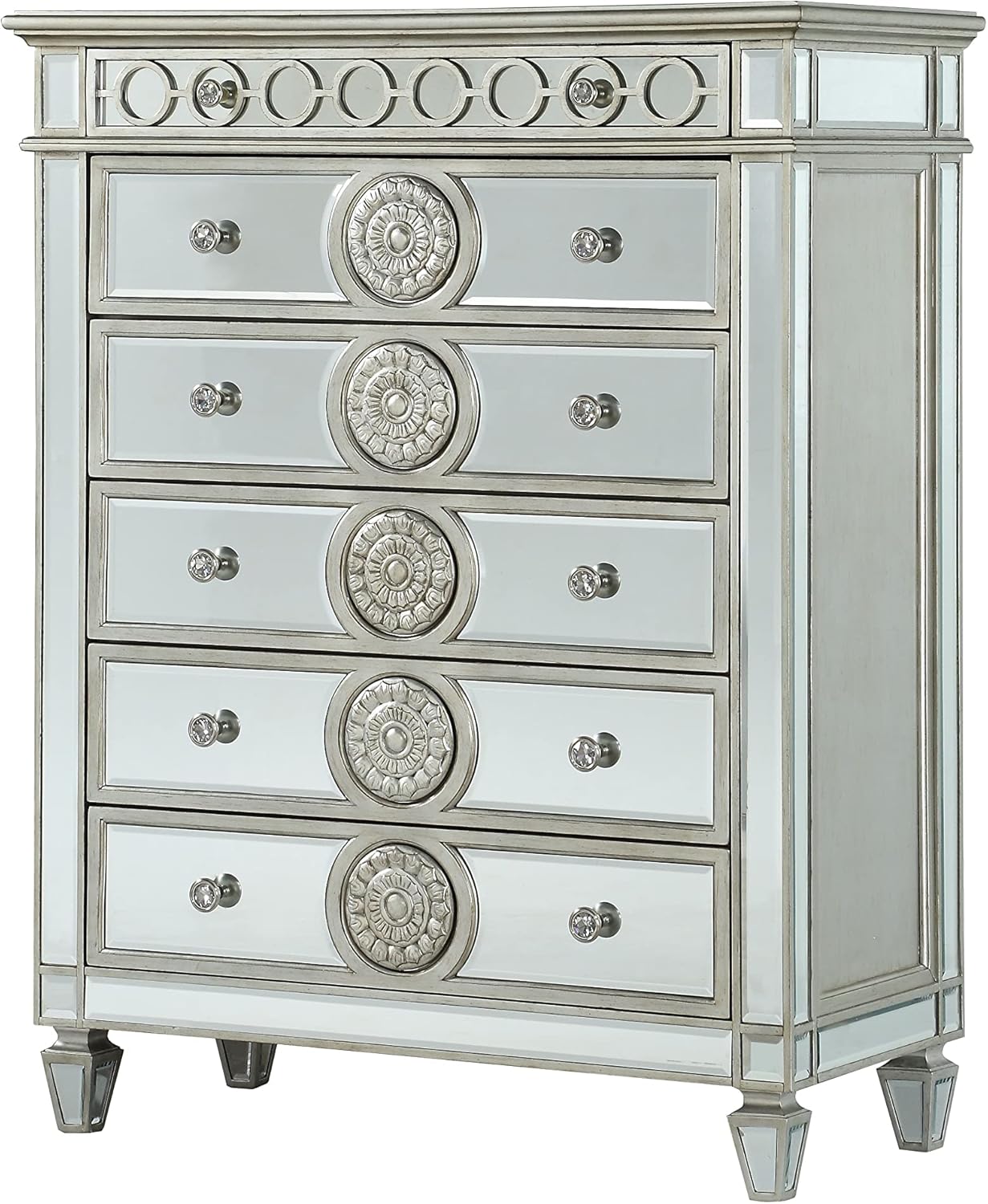 5 Drawer Mirrored Dresser with Pull-Out Tray Y103