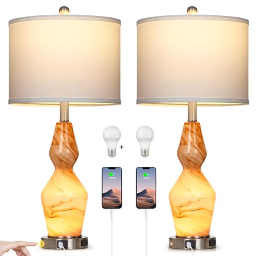 Glass Table Lamps Set of 2 with USB A+C Ports & AC Outlet D640