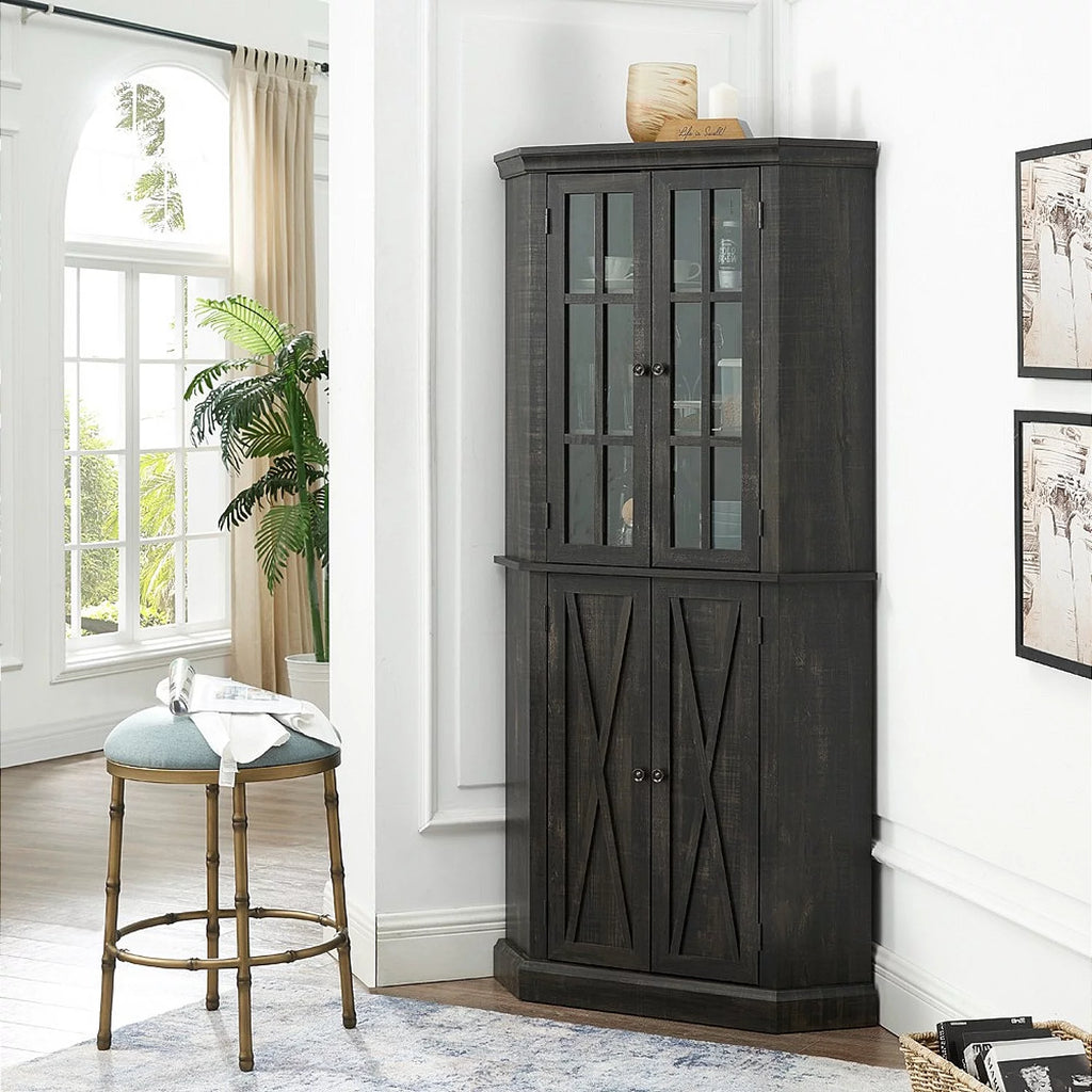 Enclosed Charcoal Corner China Cabinet L8708