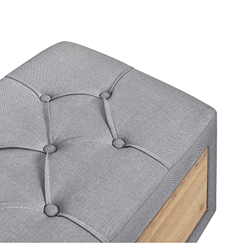 Gray Upholstered Wooden Storage Ottoman Bench with 2 Drawers V2747