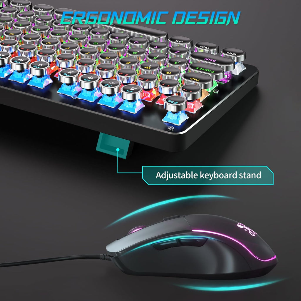 Metal Panel Retro Mechanical Gaming Keyboard and Mouse Combo with RGB Backlit 104 Keys K82252