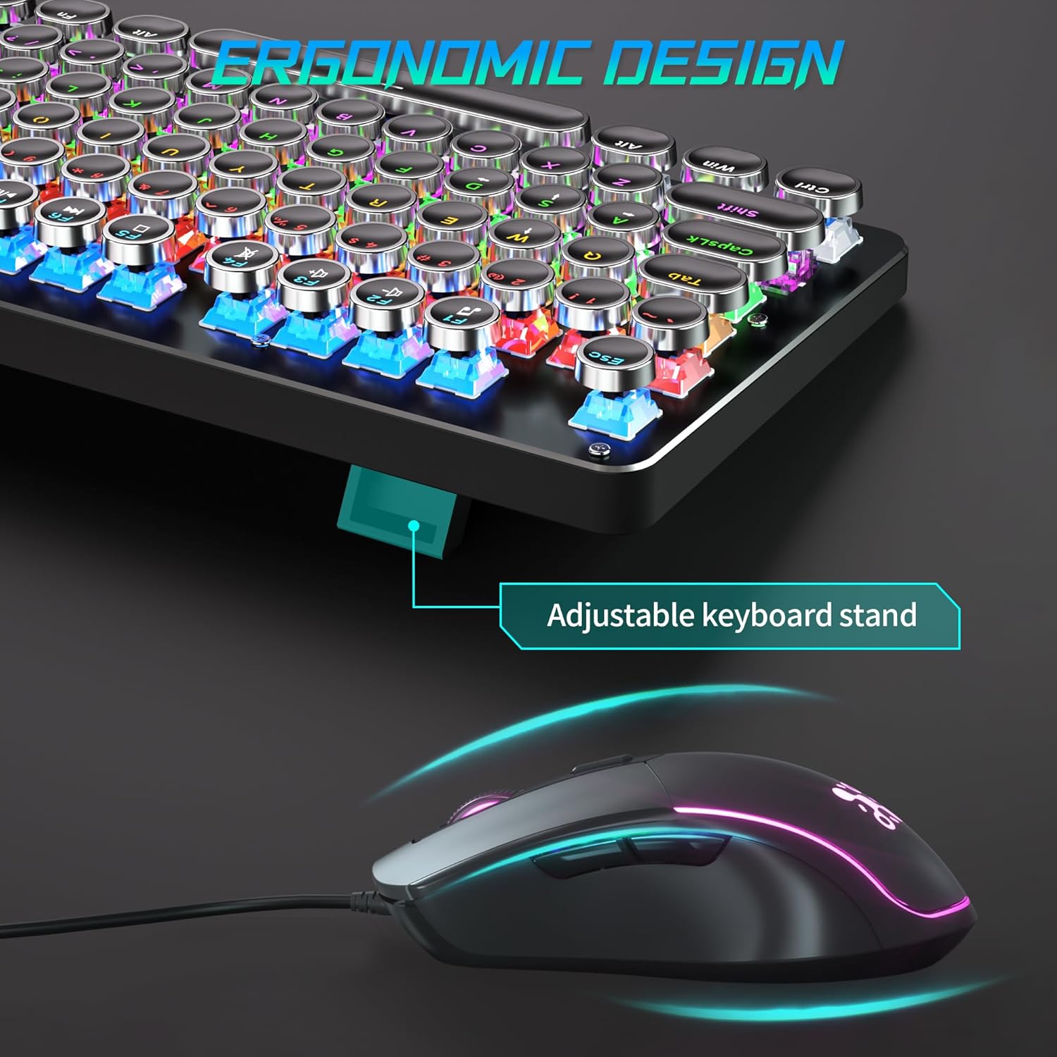 Metal Panel Retro Mechanical Gaming Keyboard and Mouse Combo with RGB Backlit 104 Keys K82252