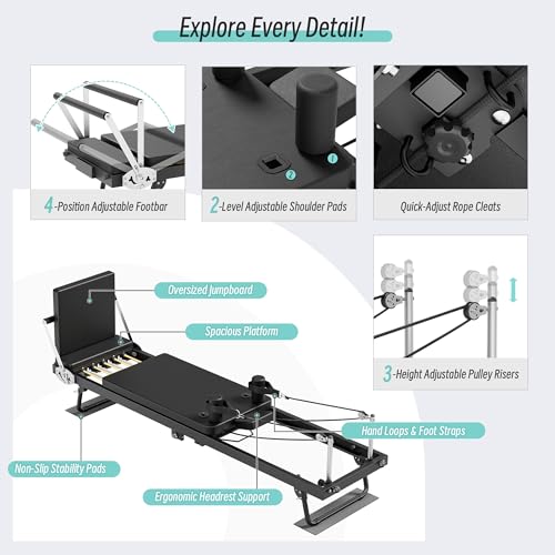 Black Foldable Pilates Reformer Machine with Jump Board, 500 lbs Capacity N980043