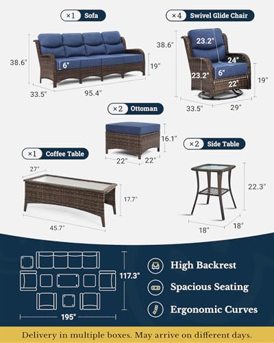 7PCS Blue Wicker Patio Furniture Set with Cushion F5269