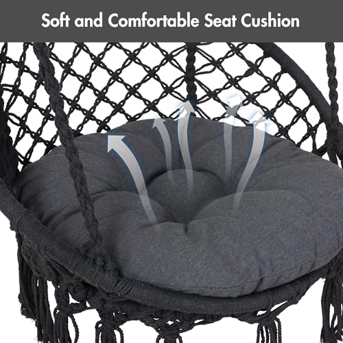 Macrame Hammock Chair with Stand, Heavy Duty Hanging Chair Stand, Includes Seat Cushion, Max 400 Lbs, Natural I447856