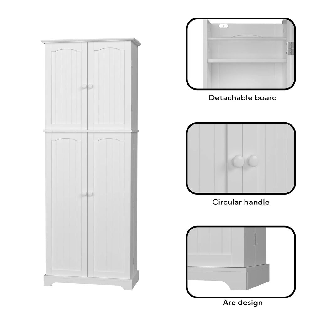 White Tall Kitchen Pantry Storage Cabinet with Doors and Shelves J824