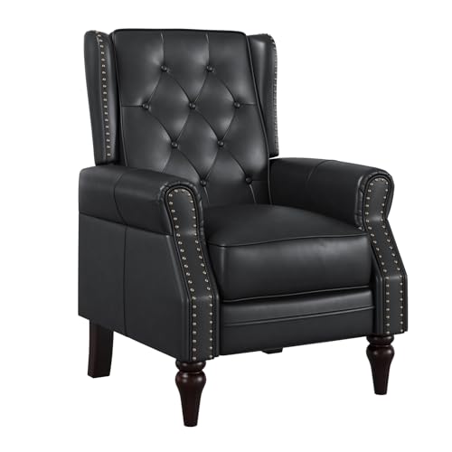 Faux Leather Wingback Recliner Chair with Wooden Legs, Matt Brown T92137
