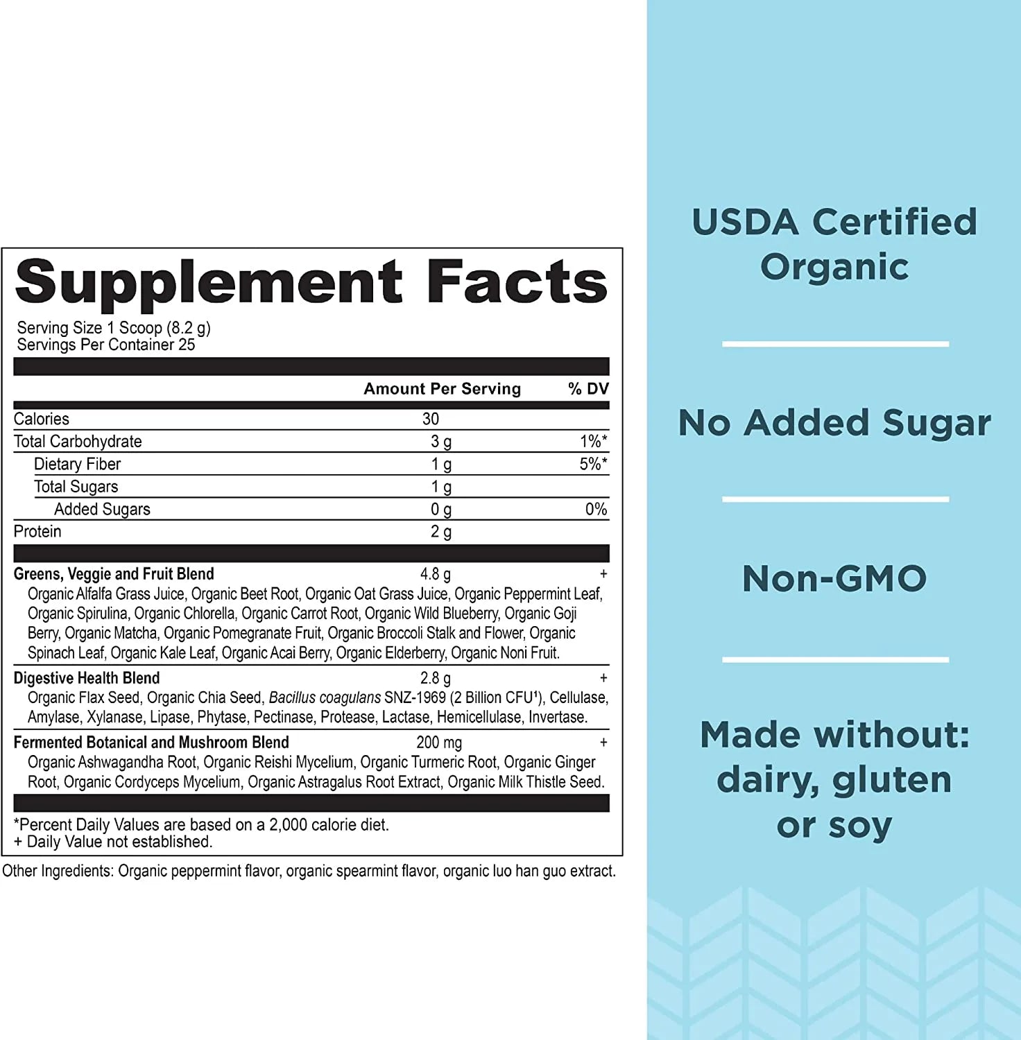 Organic Super Greens, Mint, 7.23 oz H907312