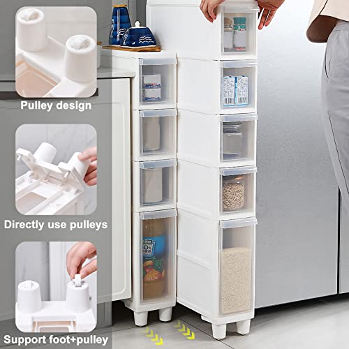 Narrow Tall Floor Cabinet with 4 Clear Drawers and Casters X73924