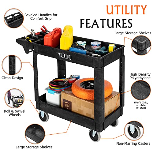 Plastic 2-Tier Utility Cart with Deep Shelves Z118