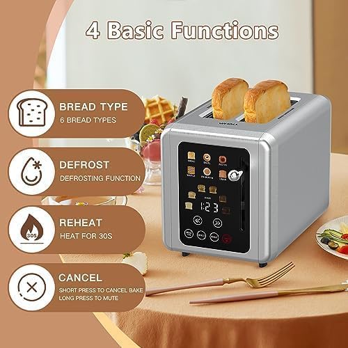 Open Box Touch Screen Toaster 2 Slice Digital Timer Stainless Steel W7497
