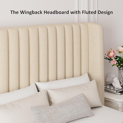 White Upholstered Lift Up Storage Bed with Wingback Headboard F35904
